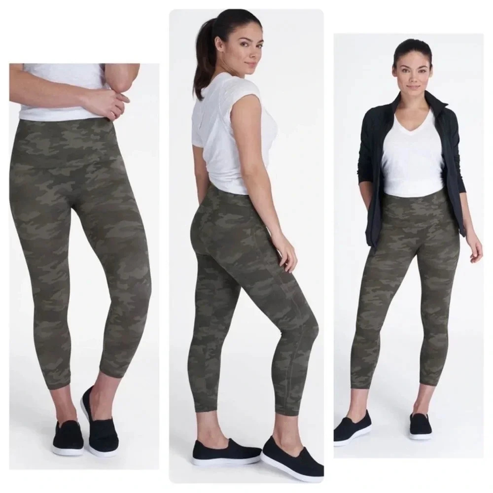 SPANX Look at Me Now Seamless Cropped Leggings Sage Camo Size XL